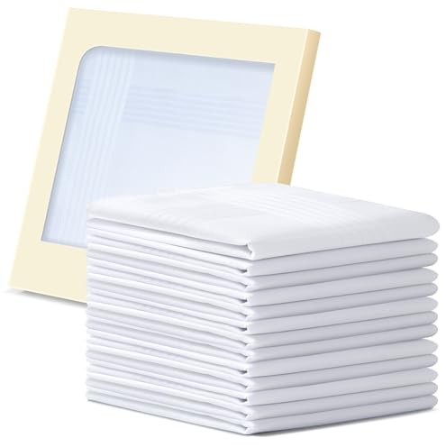 Ohuhu Stofftaschentücher Herren, Taschentücher Stoff 100% Baumwolle, Maschinenwaschbar Weißes Herrentaschentücher, Taschentücher Herren Geschenk, 40 cm x 40 cm