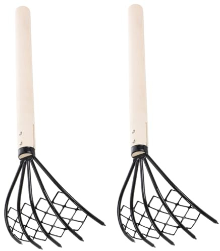 BAZEITFLOW Rastrelli da Scavo in Ferro con Manico in Legno Antiscivolo, Utensili Manuali per Spiaggia e Giardinaggio, Set da 2 Pezzi per Scavare Conchiglie e Frutti di Mare su Sabbia e Terra