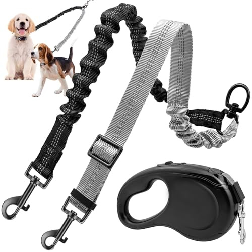GZjiyu Doppio guinzaglio senza grovigli, doppio guinzaglio per 2 cani, regolabile, riflettente, doppio guinzaglio per cani di taglia piccola, media e grande