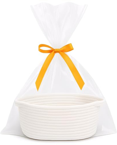Baumwolle Osterkorb Set 30x20cm, Weißes Osterkörbchen zum Befüllen mit Tüte & Schleife - geschenkkorb leer, Geschenk Korb für Osternester, osternester zum befüllen, Präsentkorb leer & Osterkörbe