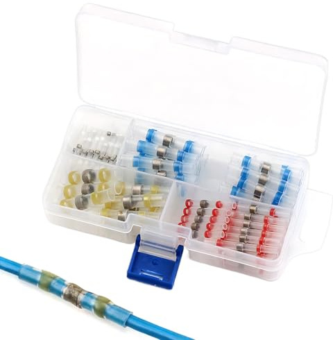 300 Stück Schrumpfschlauch Mit Lötzinn Lötverbinder Kfz 130×White 100×Red 50×Blue 20×Yellow Starke elektrische Kabelverbinder Für Auto Marine Boot Schrumpfverhältnis 3:1