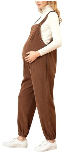 Maternity Corduroy Overalls for Pregnant Women Corduroy Dungarees Pregnancy Jumpsuit Ladies Cord Bib Pants with Pockets Adjustable Wide Leg Fleece Lined Trousers with Drawstring Waist S-XL