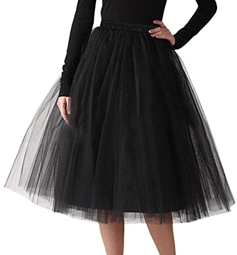 Tüllrock Schwarz Black Swan Kostüm, Schwarzer Tüllrock Damen Karneval Kostüm 50Er Tütü Rock Retro Ballet Tanzrock Tüll Ballett Petticoat Unterrock Tanzkleid Ballkleid Tutu Faschingskostüme Schwarz