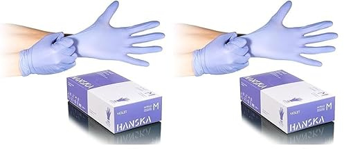 HANSKA 100 Guanti Monouso Nitrile Viola - Senza Polvere - Usa e Getta- Ambidestri - Non Sterili - Base di Gomma - Adatti per Ambiti Medici, Manipolazione degli Alimenti (100, M) (Confezione da 2)