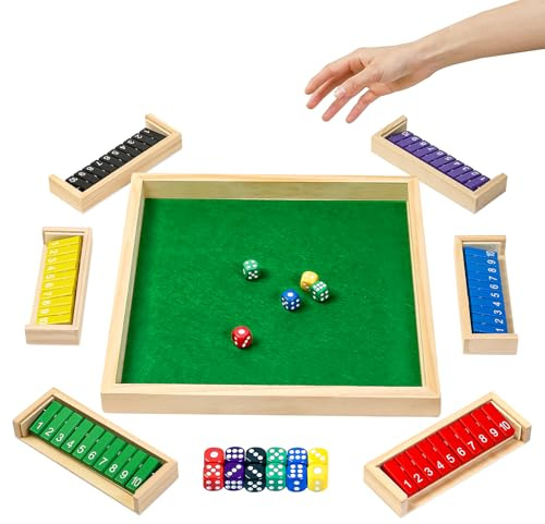 Giftqulo Shut The Box Game Wooden Board Dice Game with 12 Dice, Upgraded Shut The Box Game 6 Players Table Math Games for Fun Family Game Night Classroom Home Party or Pub Strategy Games