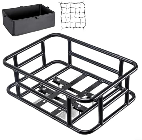 ZiStarlilife 1 Pack Large Rear Bicycle Basket with Cargo Net Liner for Commuting Travel Picnic Groceries Pet Supplies Sturdy Steel Matte Black Iron PU Waterproof