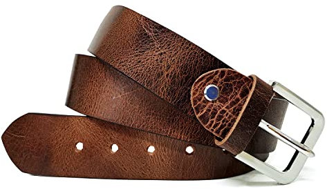 Gloop Echt Ledergürtel, Jeansgürtel, Hüftgürtel Voll-Leder Anzuggürtel kürzbar Breite ca.3.8 CM, 4 MM stark Made in Germany, Cognac Braun, Buntweite 120 CM - Gesamtlänge 135 CM
