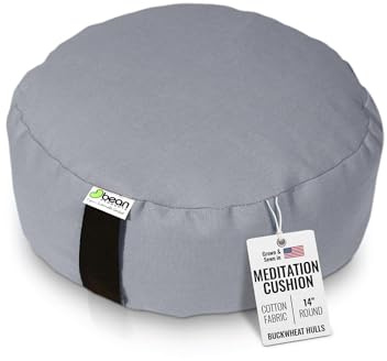 Bean Products Zafu Meditation Pillows for Sitting on Floor, Yoga Cushion, Cotton/Buckwheat Fill Yoga Pillow, Zafu Meditation Cushion, Zen Kneeling Prayer Pad- Made in USA - 14 Round - Stone Gray