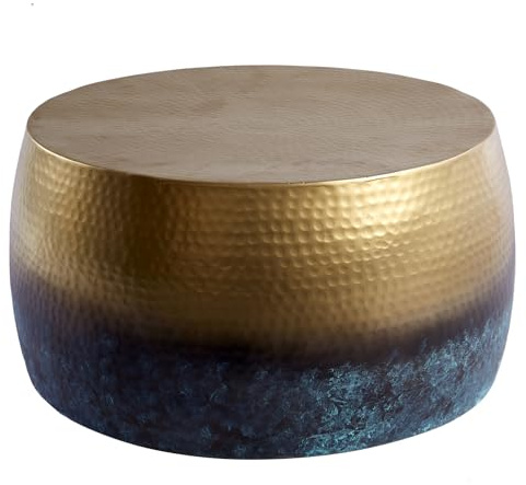 Couchtisch ORIENT III 60cm - gold blau - Metall - handgefertigt | Montiert, hochwertig, stabile Konstruktion, glamouröses Flair, Unikat, Hammerschlag Optik