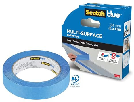 ScotchBlue Multi-Surface Premium Masking Tape, 24mm x 41m, 1 Roll/Pack - Scotch Adhesive Blue Painters Tape, For Painting and Decorating, Indoor & Outdoor, Sticks Well, 70% PEFC