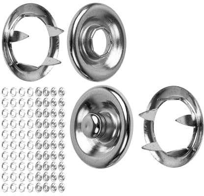 Näh-freie Druckknöpfe Set, Ø 12 mm aussen, 20 Paare, in Silber, aus Messing, Kit ohne Zange, Druckknopf für Bekleidung, Bastelarbeiten, DIY Projekt, Zackenring Druck Knopf, Reparatur Knöpfe Nähzubehör
