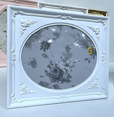 Artissimo Cornice portafoto bianca ovale rettangolare 19 x 17 antica barocco, decorazione da tavolo C72