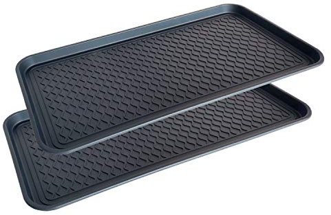 Lead Home 2 st. skodroppbricka stor skobricka – skoförvaring 76 x 38 x 3 cm med upphöjd kant – droppbricka svart för skor