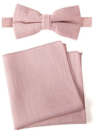 Spring Notion Men's Linen Blend Bow Tie and Pocket Square Handkerchief Hanky Set