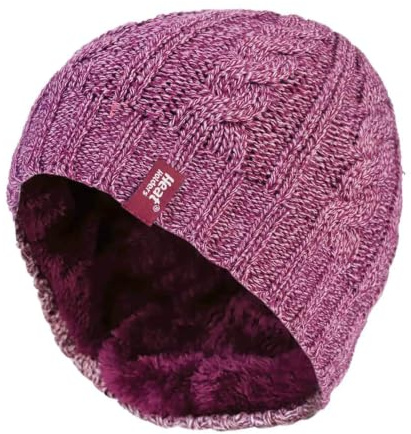 HEAT HOLDERS - Damen Innen Fleece Winter Warm Zopfmuster Beanie Strickmütze mit Umschlag