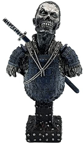 LOOYAR Resin Undead Japanese Samurai Zombie Bust Statue Sculpture Ornament Figurine Craft for Home House Living Room Porch Decoration Office Desk Desktop Table Arrangement Gift (Blue)