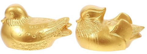 Veemoon Mandarin Ducks, Mandarin Statue Feng Shui Chinese Yuan Yang Love Birds Statue Figurine Golden Ducks Figures Art Sculpture for Paper Weight Decorative Wedding Souvenirs