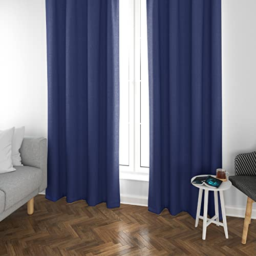 MERCURY TEXTIL- Cortinas Opacas, Blackout, Térmicas Aislantes del Frio y del Calor, 2 Piezas con Anillos Plateados (Azul)