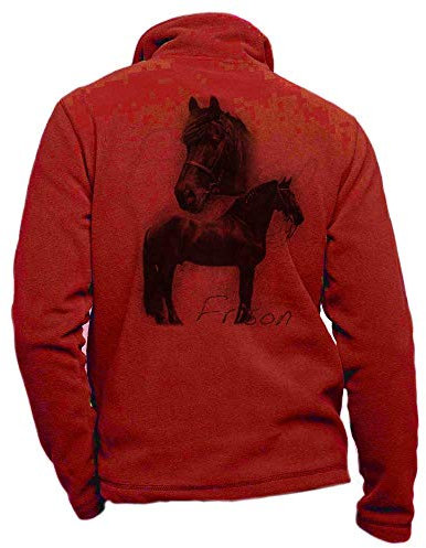 Personalisierte rote Fleece-Reiterjacke mit einem Friesen - Reiterbekleidung Größe M