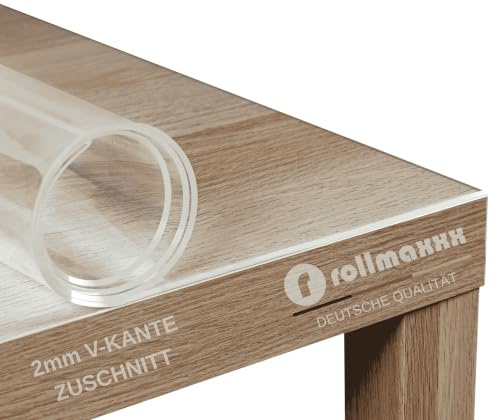 ROLLMAXXX Tischfolie 2mm 100 cm x 200 cm Tischdecke transparent | mit abgeschrägter Kante, Tischschutz, Schutztischdecke, Schutzfolie, PVC Folie für Tisch, Maßanfertigung möglich