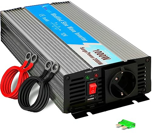 EXTRALINK Wechselrichter 12V auf 230V Modifizierter Sinsus 1000W 2000W Spitze – Spannungswandler mit USB, Lüfter & 4-Fach Schutz – für Auto, Wohnmobil, Boot, Camping, empfindliche Geräte, Solar