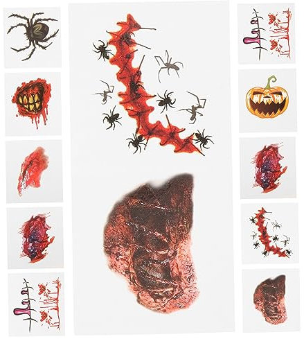 Amosfun 40st Temporäre Wundtätowierung Kunstblut-make-up Halloween-gesichtstattoo Blutig Zombie-narben-tattoo Gesichts-tattoos-abziehbilder Kostüm Make-up Bastelpapier Wundaufkleber Bilden