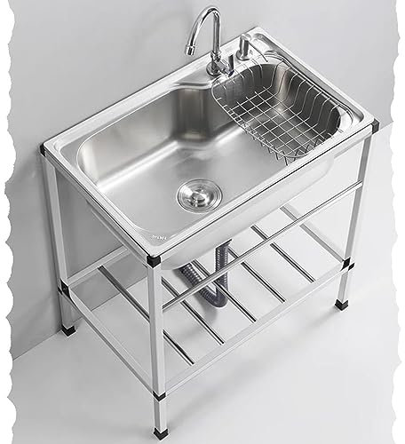 HCZION Campingspüle Ausgussbecken Edelstahlspüle Küchenspülen Spülbecken Freistehendes Gewerbliche Waschbecken Mit Wasserhahn Für Garage Waschküche (Color : Cold, Size : 52x38cm/20.4x15in)