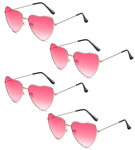 DDHHCP 4 Pack Herz Sonnenbrille, Sonnenbrille Pink, Weinsamkeit Hippie Gläser, Retro Kostüm Brille für Geburtstagsfeier Fasching Karneval Malle Jugendliche und Männer Frauen (Rosa)