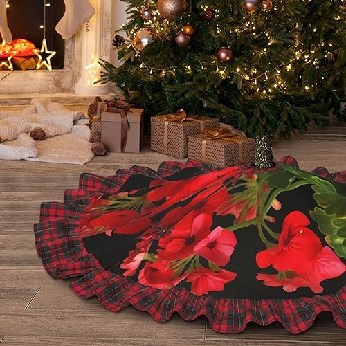 76,2 cm Weihnachtsbaumrock mit karierter Spitze, Weihnachtsbaumschmuck, rote Geranien, 1 wasserdichte Weihnachtsbaummatte für Urlaub, rustikale Bauernhaus-Dekorationen