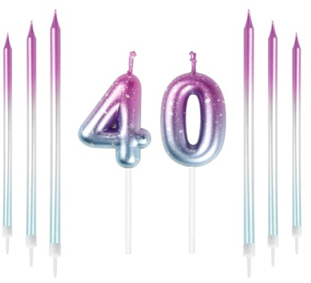 mciskin Purple Blue 40th Birthday Candles, Colorful Long & Number 40 Candle for Cake,Women Men 40th Birthday Decorations,Purple Blue Cake Toppers Perfect for Wedding & Party Decorations Supplies