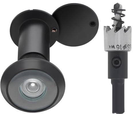 HOJLKLD Spioncino in ottone massiccio a 200 gradi con punta da trapano da 16 mm, diametro tubo 5/8 pollici con copertura resistente per la privacy per porte da 1-3/8 a 2-1/6 (nero)