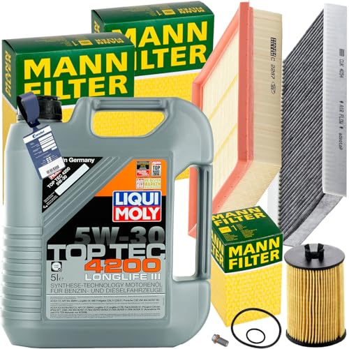 Mann Inspektionskit+5L Liqui Moly 5W30 Öl | CUK4054 (LAK252)+C2287+HU612/1X+V30-2001+MN1801 Kompatibel mit A-Klasse (W169),B-Klasse Sports Tourer (W245)