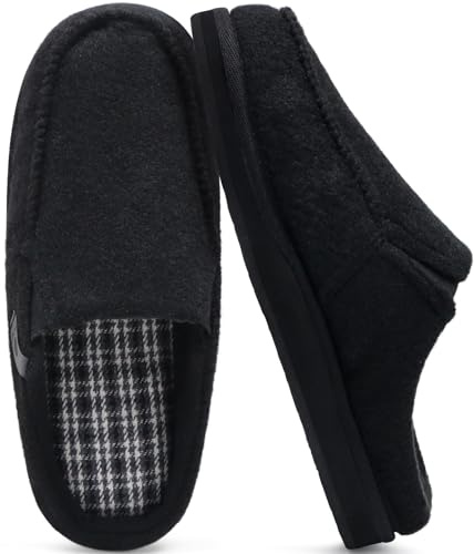 ONCAI Zapatillas de Casa Hombre Rayas Confort Mezcla de algodón Fieltro Pantuflas con Felpa Espuma de Memoria Soporte del Arco Antideslizante Suela Negro Talla 43