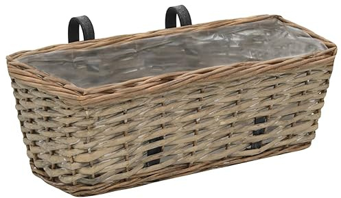 Kavolet Rattan Balkonkasten Balkon-Blumentöpfe 2 STK. 40CM Weide Pflanzkasten Natur mit PE-Auskleidung, Blumenkorb Garten Deko Flechtkorb Pflanztopf Blumentopf Blumenkasten zum Einhängen an Geländer