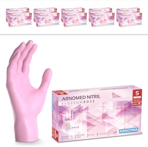 ARNOMED gants jetables rose, gants nitrile taille S, gant jetable 2000 pièces (20 boîtes), gants en nitrile non poudrés & sans latex, gants jetable cuisine, gants a usage unique en XS, S, M & L | Gants jetables en nitrile sans poudre - Gants de protection jetables en nitrile - Tailles XS, S, M, L