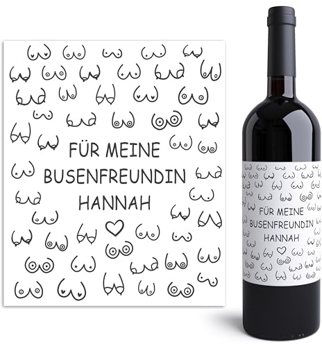 Busenfreundin Geschenk Flaschenetikett personalisiert Weinetiketten Weingeschenk beste Freundin Wein Etiketten Weinflaschenetiketten selbstklebend 2 Stück | 10x12 cm