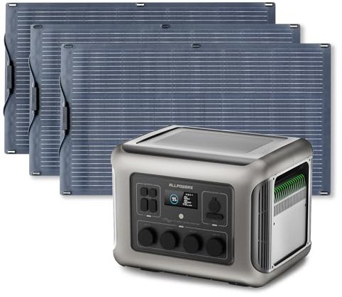 ALLPOWERS R2500 générateur électrique portable 2016Wh avec 3 x panneau solaire flexible 100W IP68 étanche, batterie LiFeP04, générateur solaire pour Chargement rapide, camping-car, jardin, toit