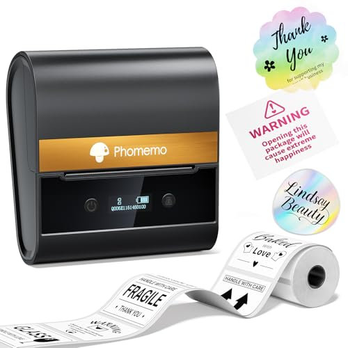 Phomemo Etikettendrucker, M260 Bluetooth Etikettendrucker Selbstklebend Tragbarer Etikettiergerät, 80mm Thermo Label Printer für Barcode, Einzelhandel, Büro, Handys- und PC-Kompatibel