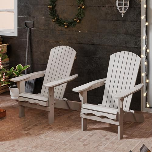 GIANTEX Set med 2/4 hopfällbara Adirondack-stolar, utomhusstol med ram i granträ, högt ryggstöd och ergonomiska armstöd, Adirondack-stol för uteplats trädgård, innergård camping (2)