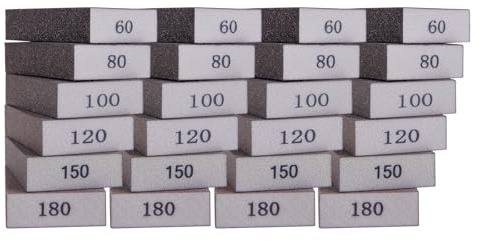 Spugna abrasiva per legno, 6 grits (60/80/100/120/150/180), carta vetrata fine, carta vetrata, per legno, spugne abrasive, blocchi abrasivi, carta vetrata, legno fine, 24 pezzi