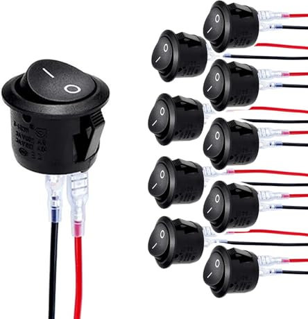Fleymu 15 Stück Kippschalter 12v, Wippschalter 12v, 2 Polige EIN/AUS SPST Schalter 10 A/125V, 6 A/250V Rocker Kippschalter, Schalter 12V mit Draht, SPST Switch Rund für Auto Motorrad PKW BOOT