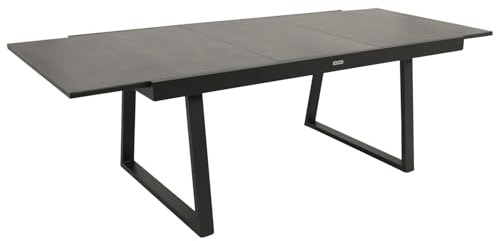 DEGAMO Gartentisch Ausziehtisch Reims, 180/240x100cm, Aluminium anthrazit + Glas in Keramikoptik hellgrau, Outdoor