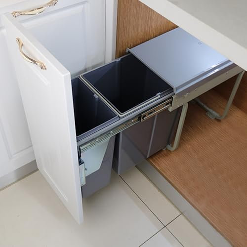 Cubo de Basura Extraíble con Cierre Suave, Cubo de Basura Deslizable Bajo Armario para Fregadero de Cocina, Lavandería, Cubos Extraíbles Fáciles de Limpiar(Drawer Mount,30L)