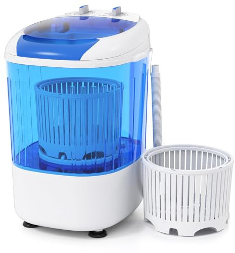TANGZON 2-in-1 Portable Washing Machine, Single Tub Small Washer Spin Dryer with Timing Function, Compact Laundry Machine for Camping Caravan Dorms Apartments (2 Knobs, 15 min Wash, 6 min Spin, Blue)