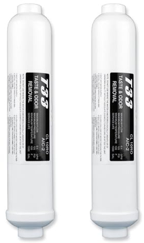 Filtre à membrane pré/post-filtre au charbon actif en ligne T33 de qualité noix de coco, 2 pièces de remplacement pour filtre à eau d'évier