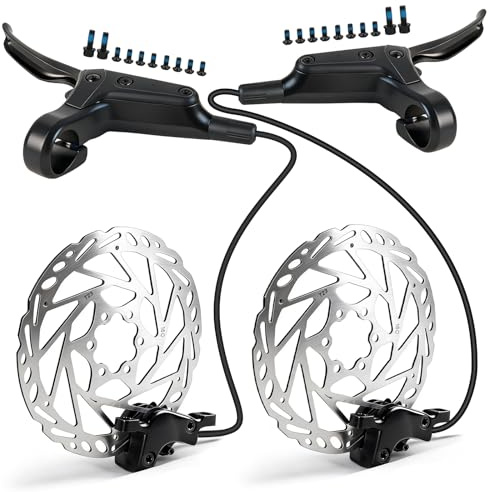 DREAMDASH Bike Hydraulic Brakes Set, Front 750mm Rear 1600mm 2 Piston Kit with 160mm 6-Bolt Disc Brake Rotor, Aluminum Allloy Lever, Bracket, Calipers, fit for MTB Mountain City Bike