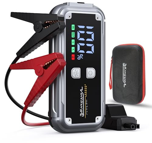 Starthilfe Powerbank, 6000A Spitzenstrom Starter Powerbank Tragbare Auto Starthilfe mit USB-Schnellladung 3.0, LCD Bildschirm, Taschenlampe, 12V für Alle Benzinmotor/8,0L Dieselmotor