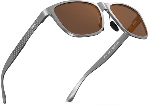 ATTCL herr retro polariserade solglasögon för körning man Al-Mg metallram ultralätt UV400 CAT 3 CE, C4-silver-ram/brun lins (ej speglad), Medium