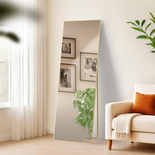 CLP Gran Espejo Benicia, Espejo de pie y Espejo de Pared en uno, Espejo de Cuerpo Entero Marco metálico en Varios tamaños y Colores, Color:Oro Brillante, Tamaño:150x50 cm