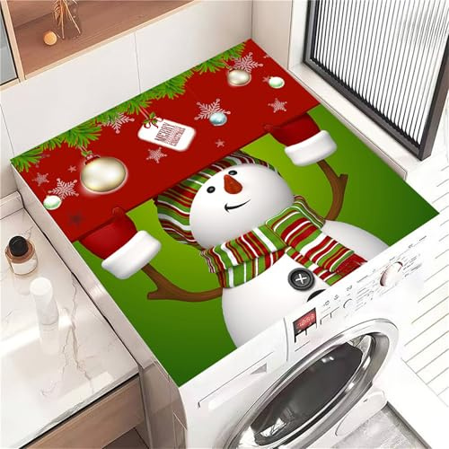 Highdi Housse de Protection pour Machine à Laver Top Motif Bonhomme de Neige, Coussin de Machine à Laver Antidérapant, Tapis de Protection pour Dessus Sèche-Linge Séchage Rapide (Vert,60x60cm)